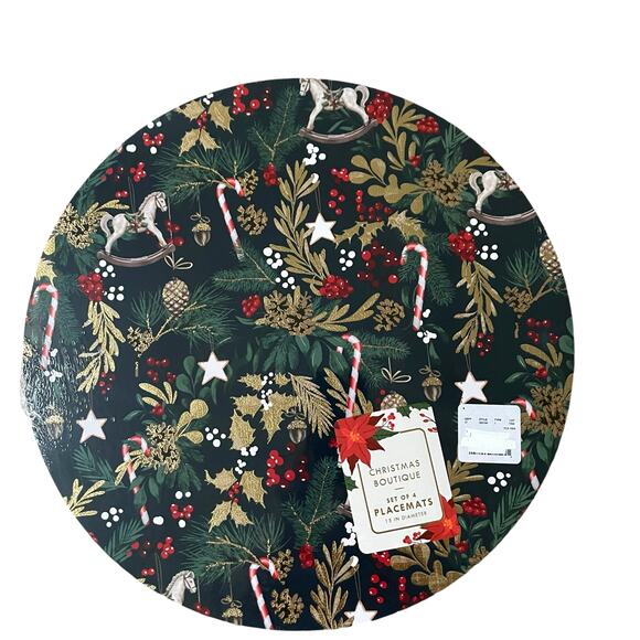 Christmas Boutique Reversible Cork Backed Placemats 15in Round Set of 4 New - Picture 11 of 15